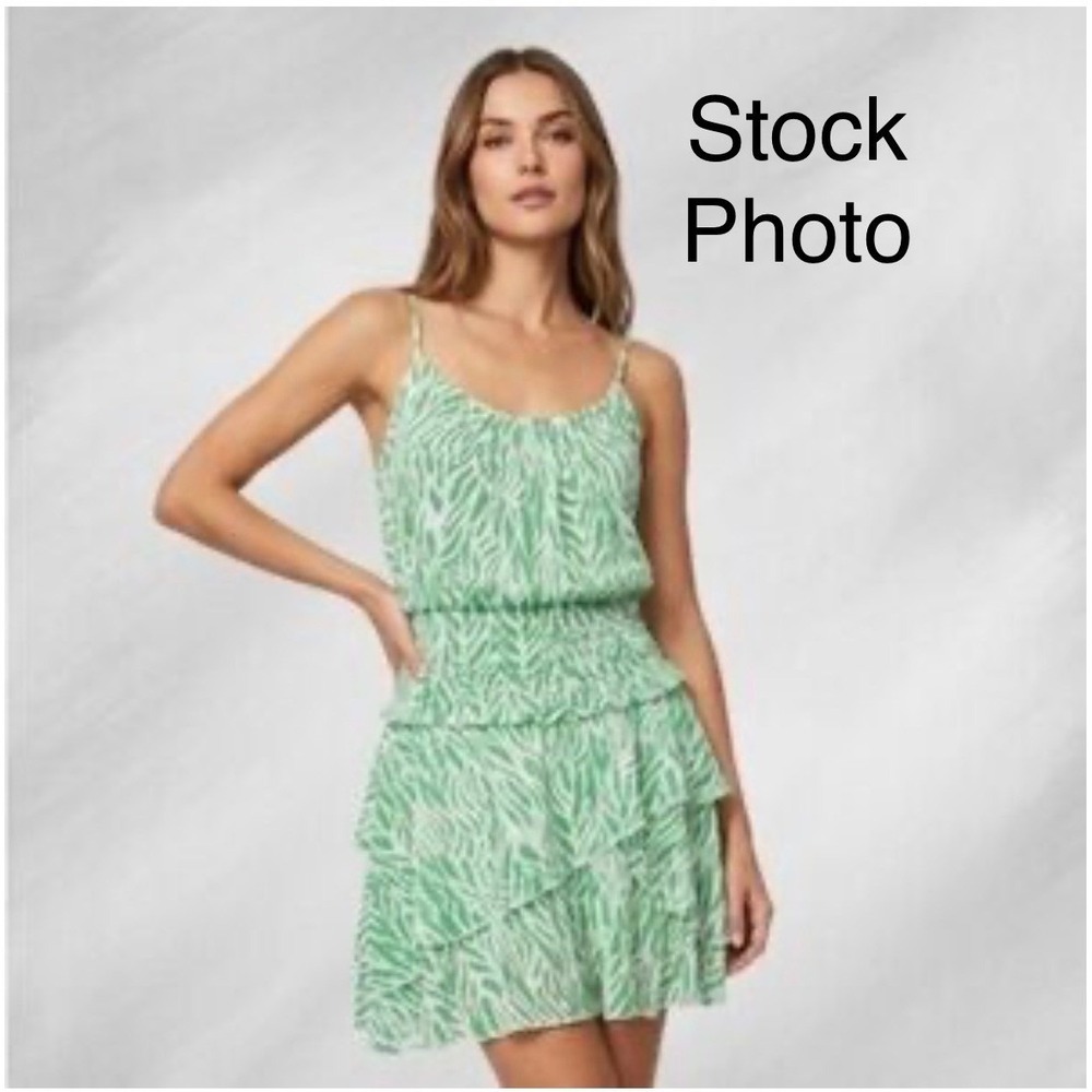 Diane von Furstenberg Target Green Zebra Mesh Tiered Ruffle Mini Dress Large